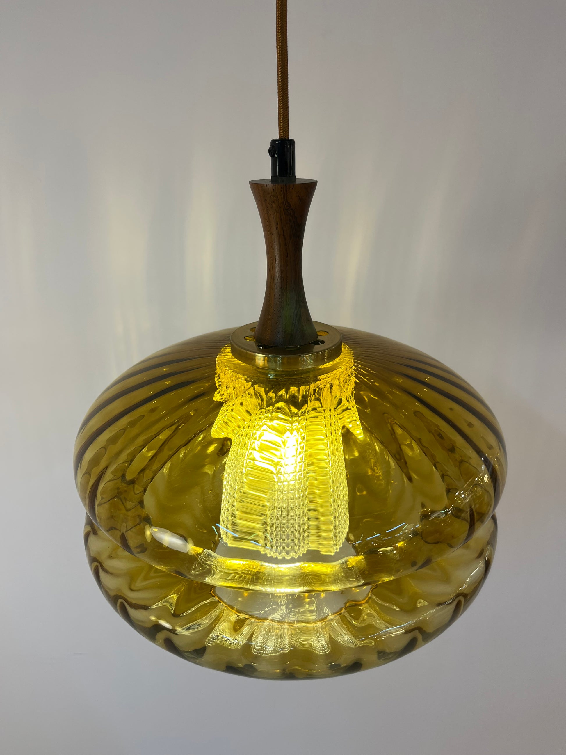 Hängelampe Glas Teak von Orrefors
