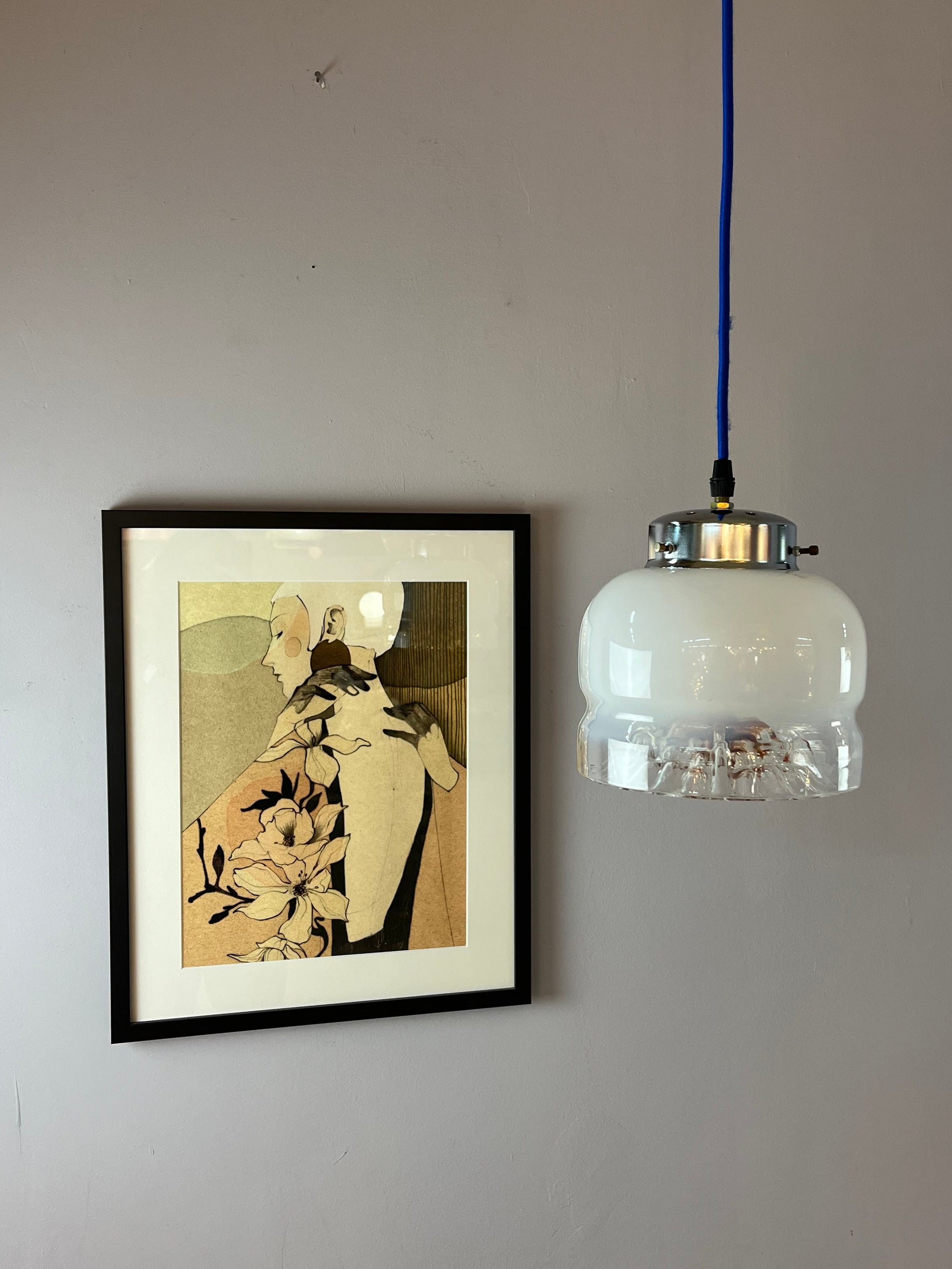 Hängelampe weiß gelb Muranoglas von Mazzega