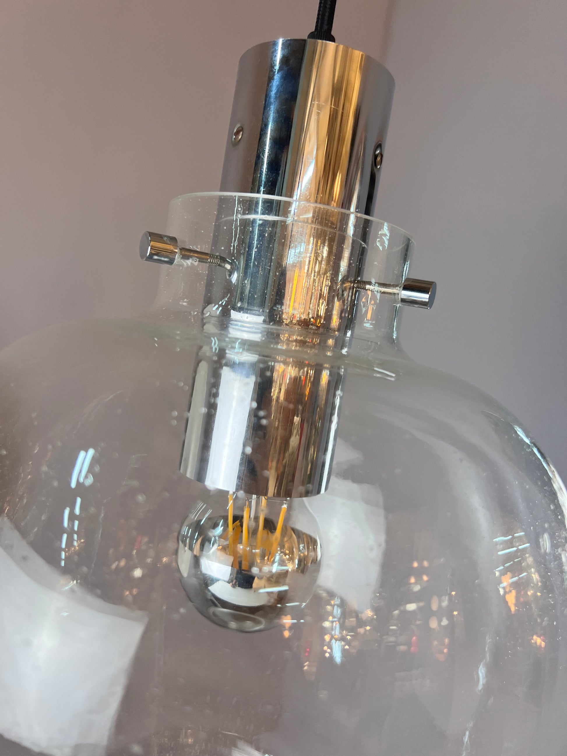 Hängelampe Glas Chrom von Glashütte Limburg