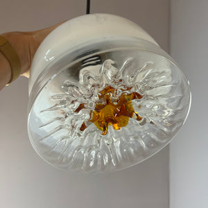 Hängelampe weiß gelb Muranoglas von Mazzega