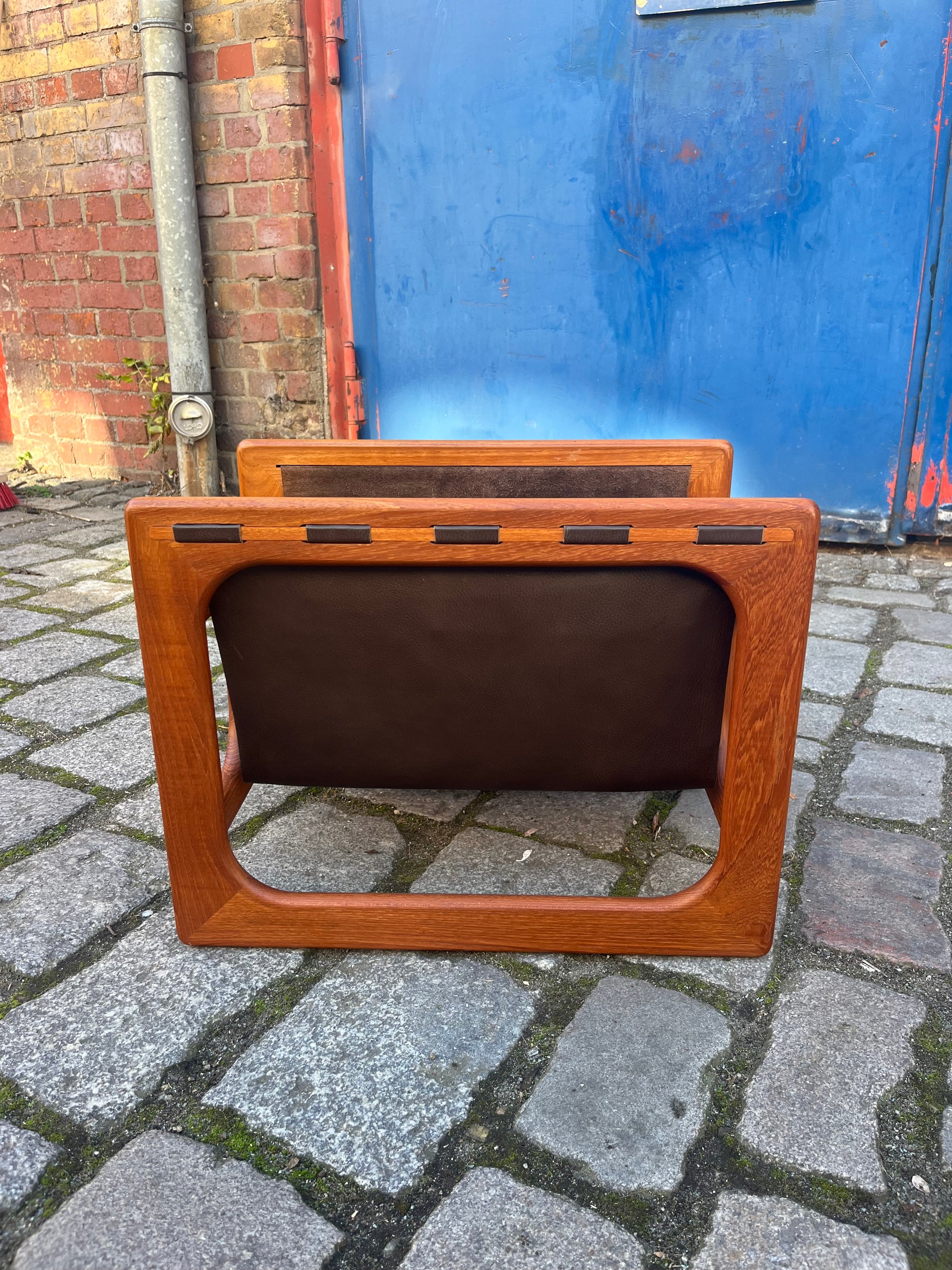 Zeitungsständer Teak Echtleder mit zwei Fächern von Aksel Kjersgaard für Salin Møbler