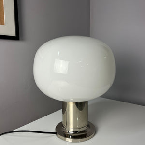 Mushroom Tischlampe Opalglas Chrom von Doria