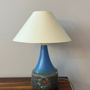 Tischlampe blau braun Keramik mit Stoffschirm