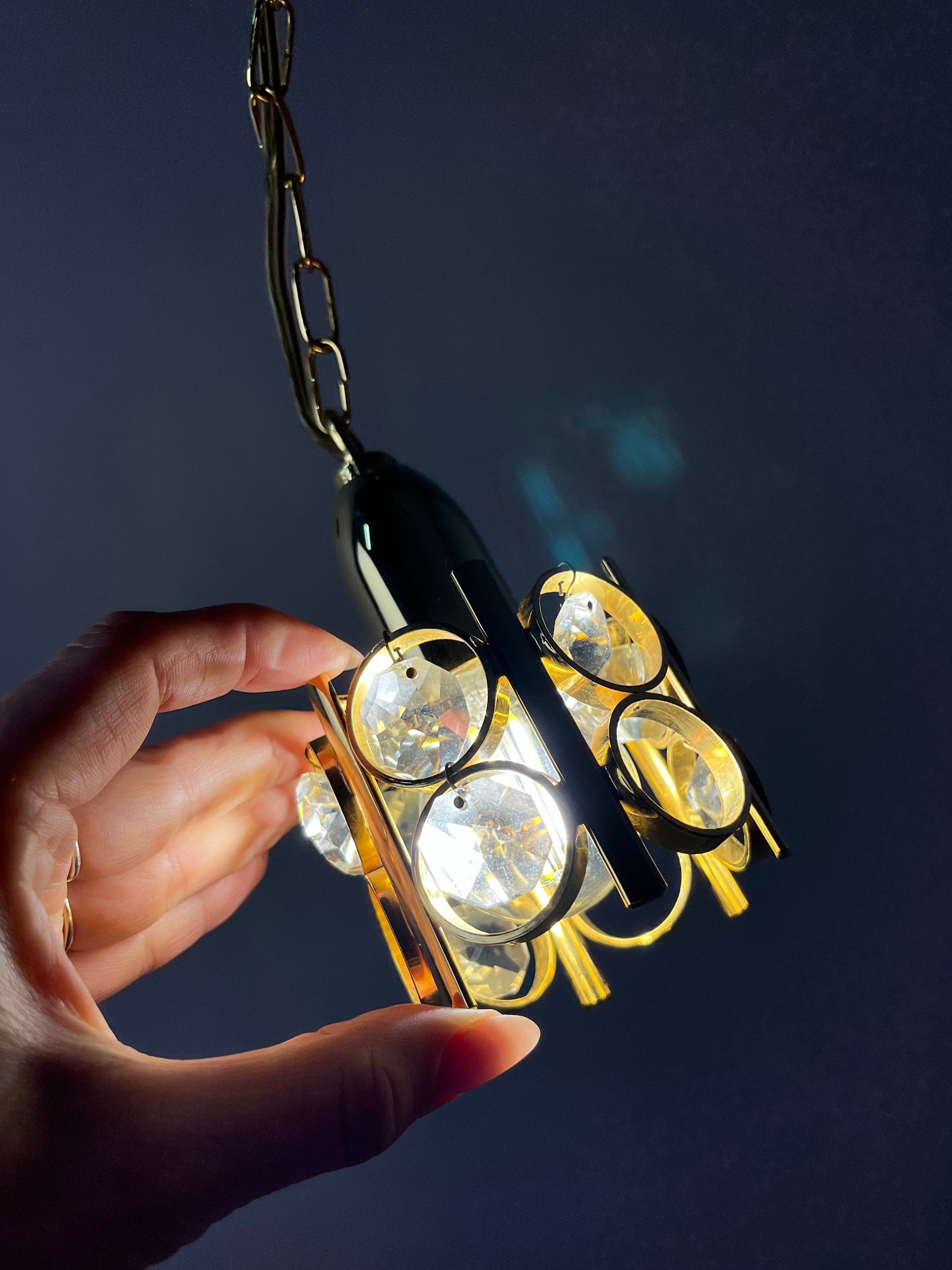 Kleine Hängelampe Gold mit Kristallen Dänemark