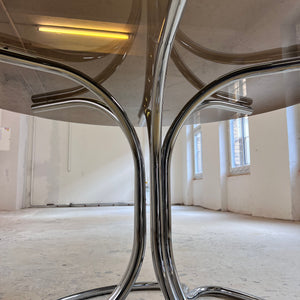 Runder Esstisch Rauchglas & Chrom von Gastone Rinaldi für Rima