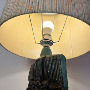 Tischlampe türkis beige Keramik von Bernard Rooke