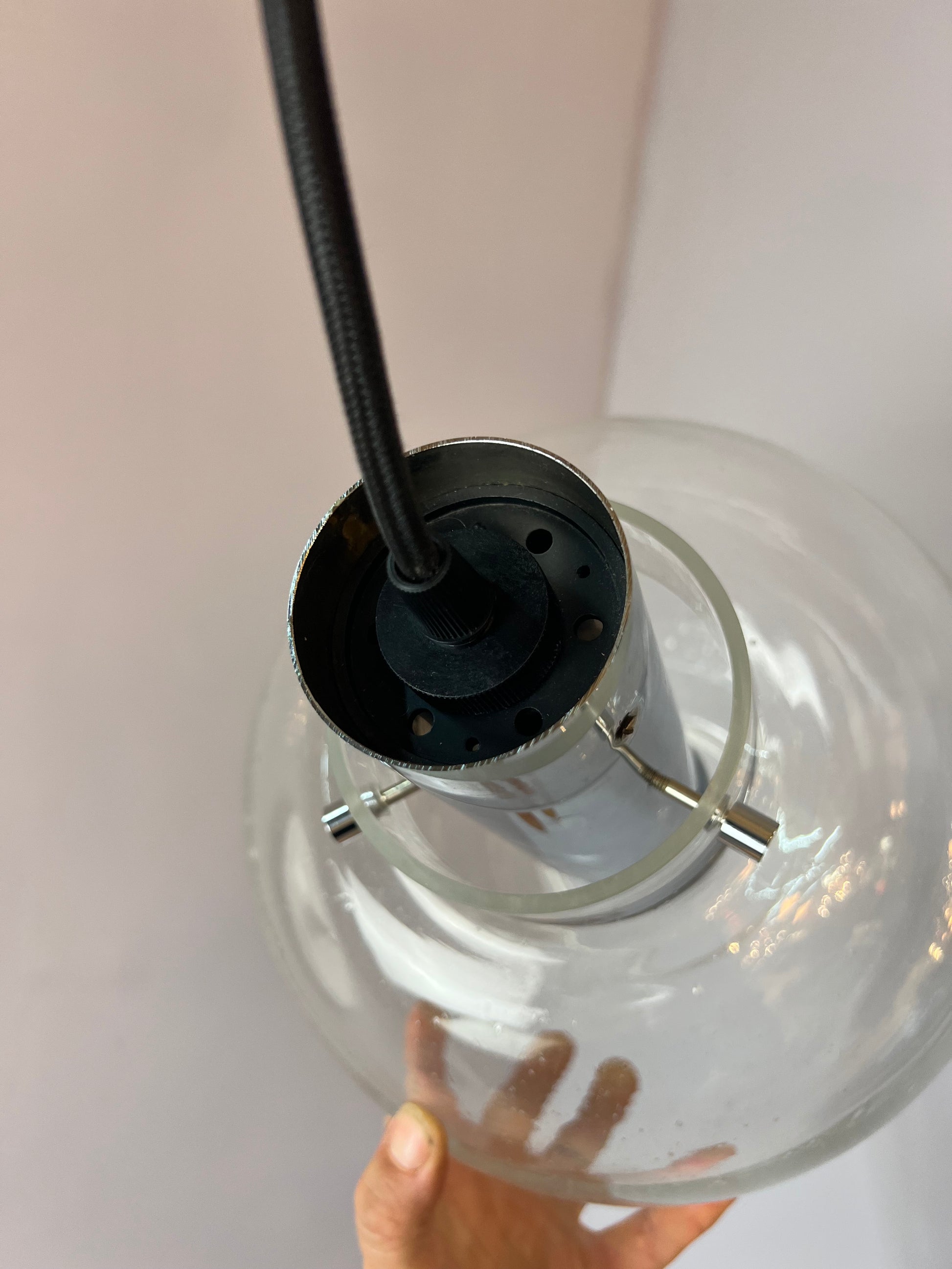 Hängelampe Glas Chrom von Glashütte Limburg