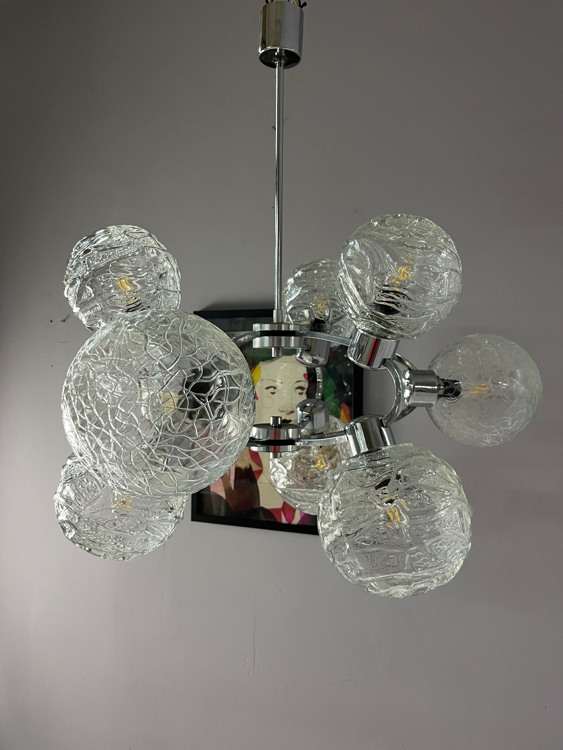 Sputnik Kronleuchter Glas Chrom
