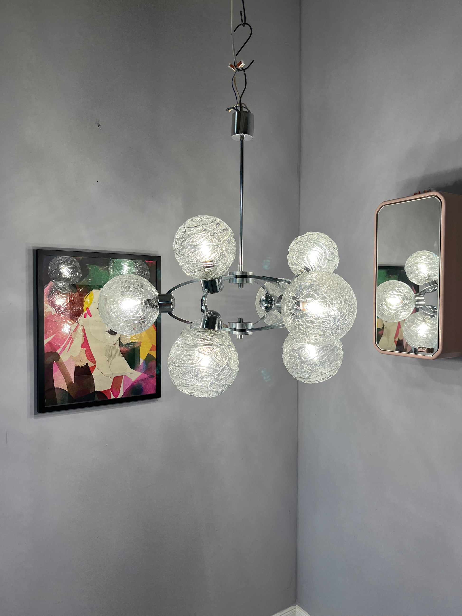 Sputnik Kronleuchter Glas Chrom