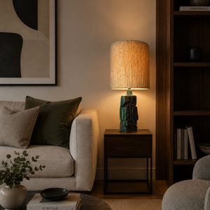Tischlampe türkis beige Keramik von Bernard Rooke