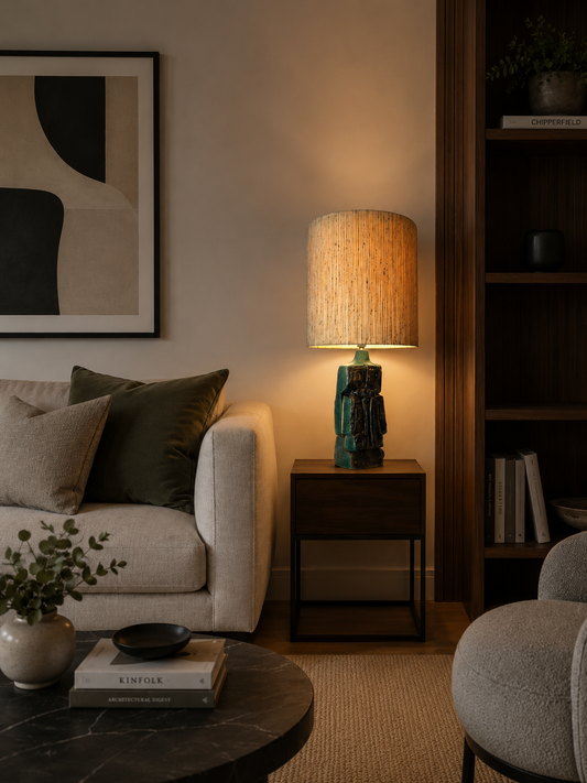 Tischlampe türkis beige Keramik von Bernard Rooke