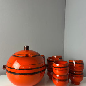 Bowle-Set: 10 Becher und 1 Terrine orange Keramik