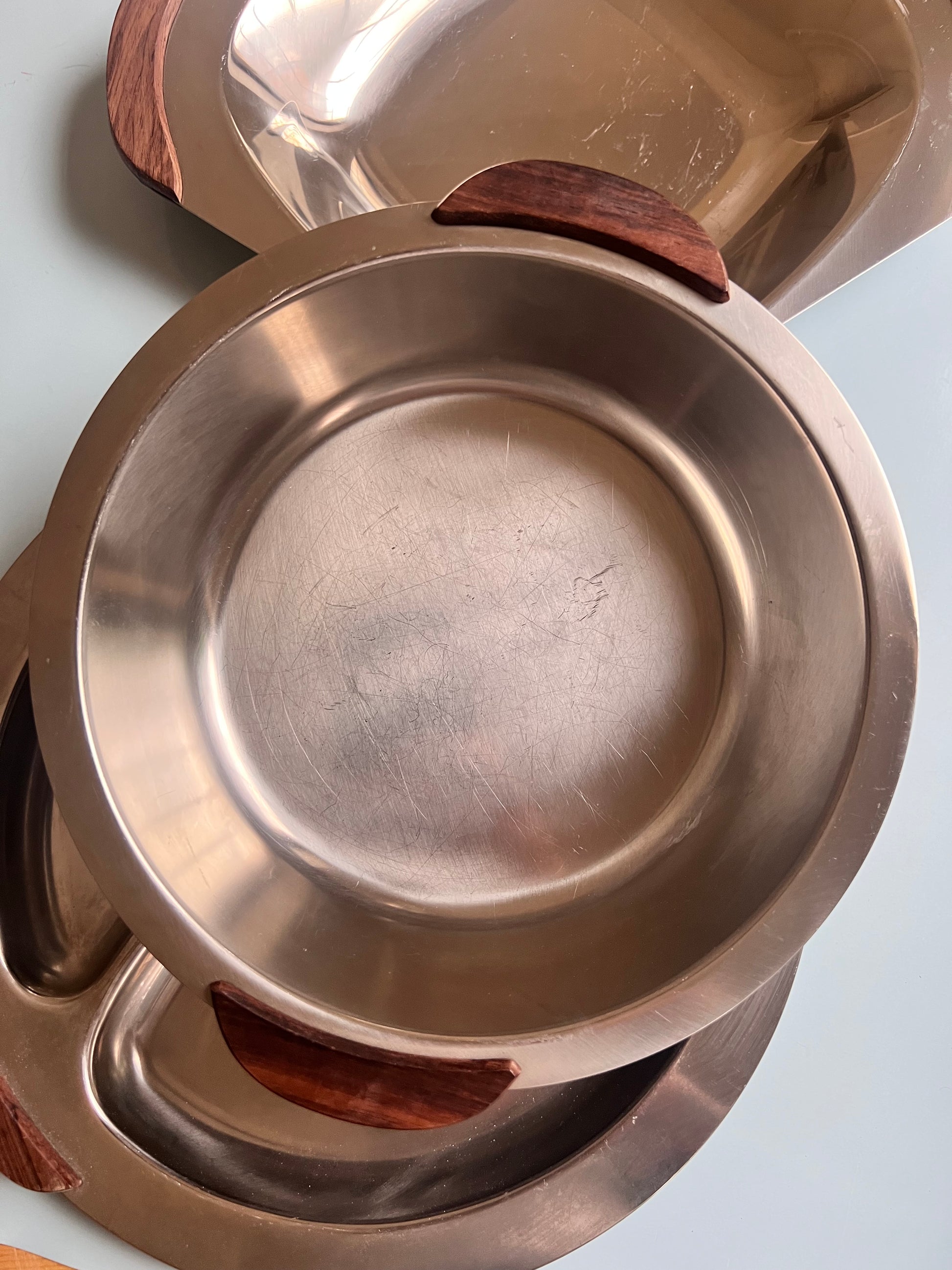 Set: 3x Tablett Stainless Steel mit Palisander Griffen aus Dänemark