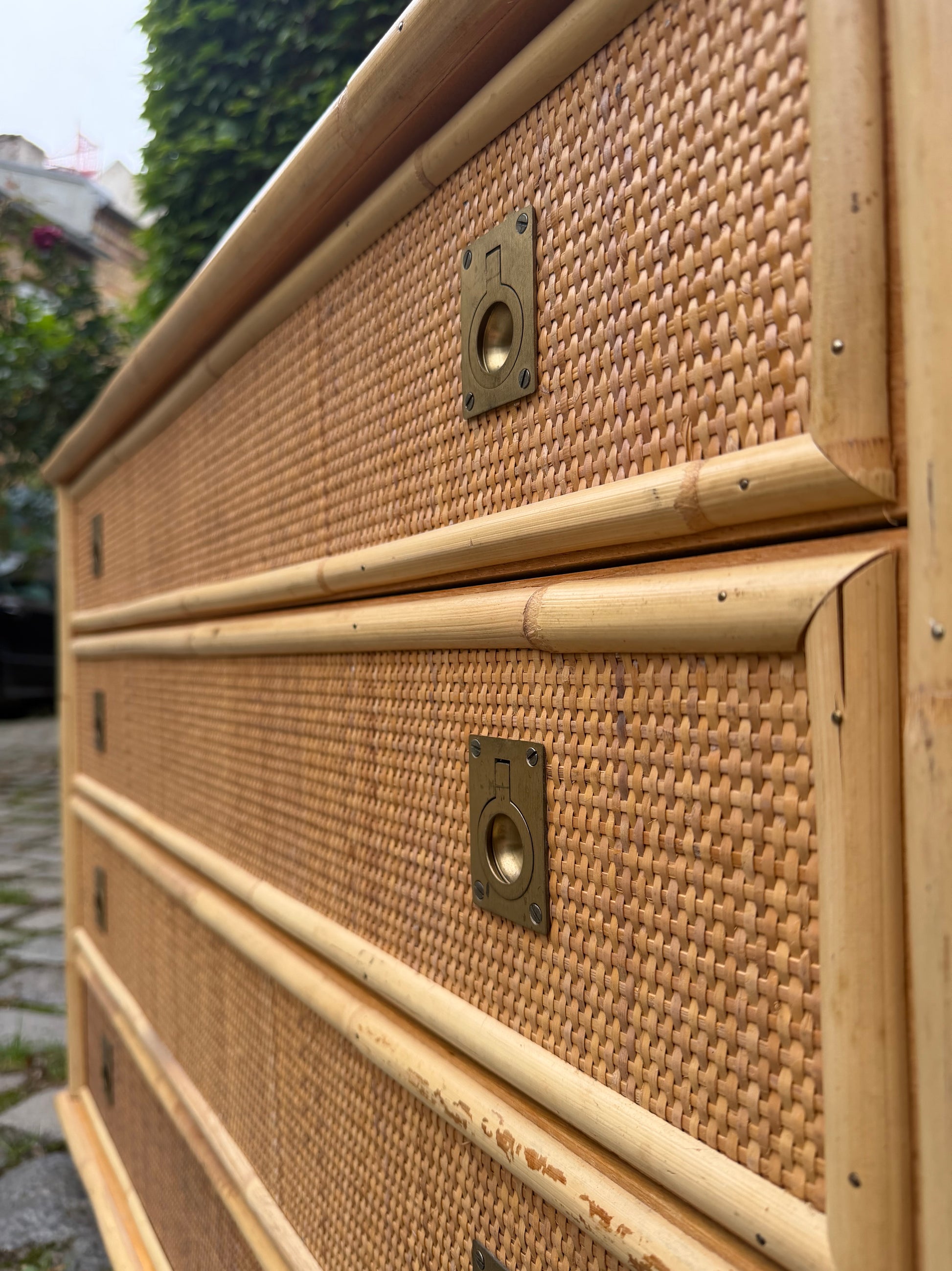Kommode Rattan Bambus mit Messinggriffen von Dal Vera