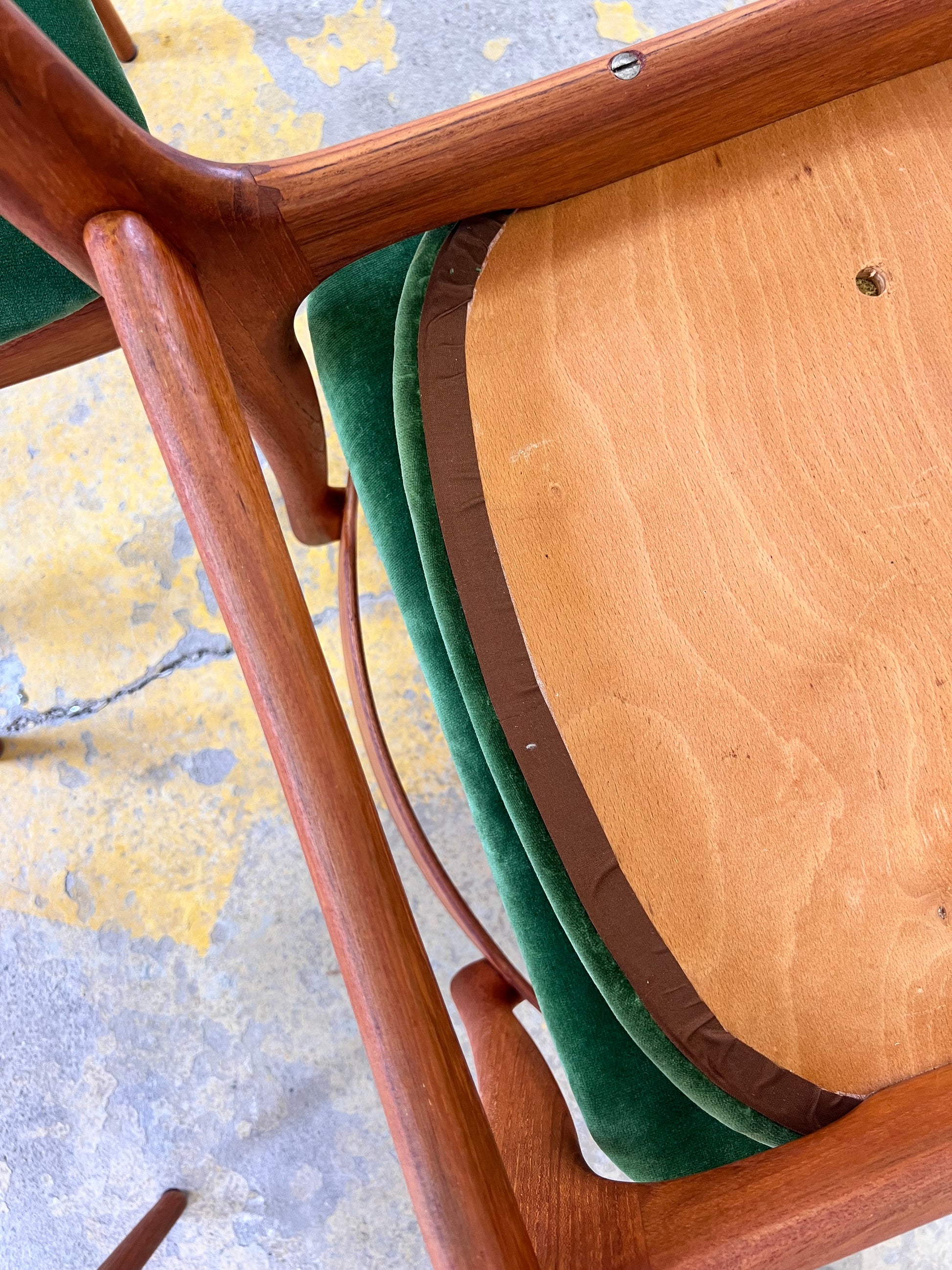 Set: 4x Polsterstuhl grün Teak von Schiønning & Elgaard für Randers Møbelfabrik