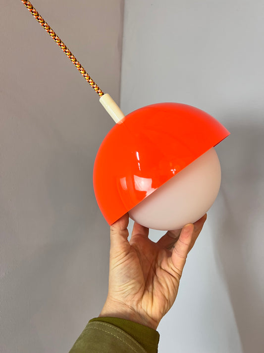 Hängelampe rot weiß Opalglas Kunststoff