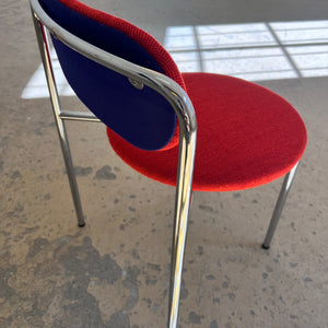 Polsterstuhl orange blau Chrom neu bezogen