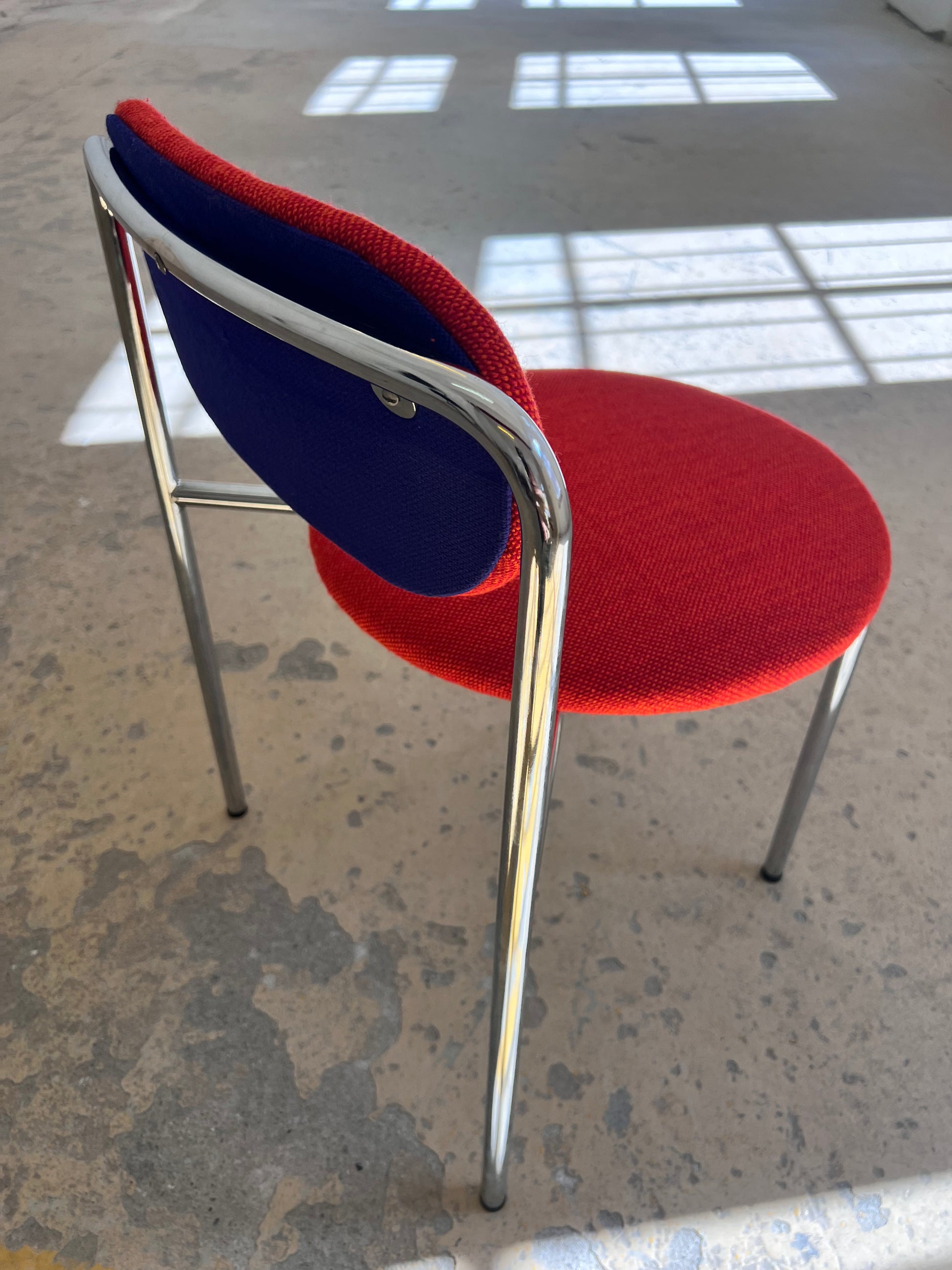 Polsterstuhl orange blau Chrom neu bezogen