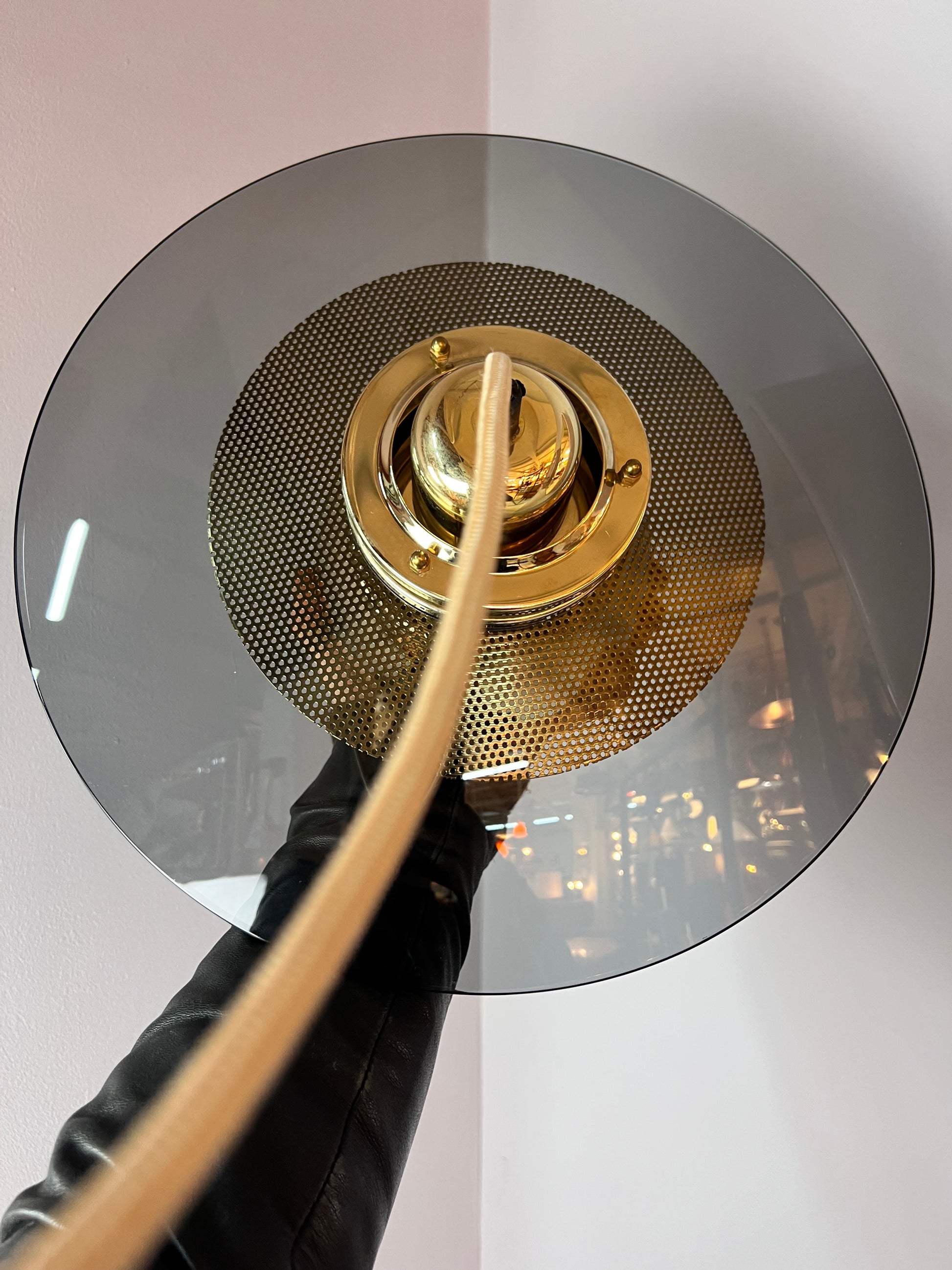 Lamellenlampe Gold Rauchglas aus Dänemark