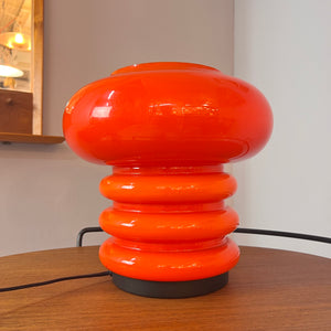 Große Tischlampe orange Glas 70er