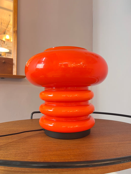 Große Tischlampe orange Glas 70er