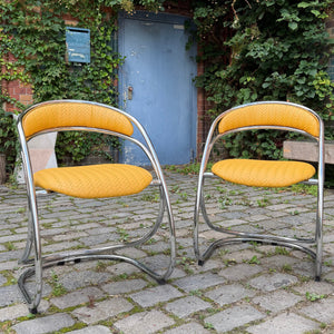 Freischwinger gelb Flechtoptik neu gepolster Leder Chrom