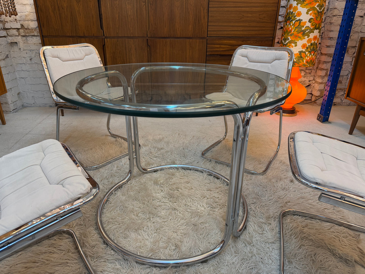Runder Esstisch Chrom & Glas aus Italien