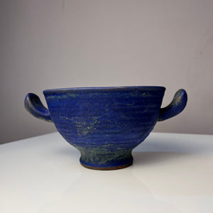 Set: Vase, Kerzenständer & Schale blau von Majolika Keramik Manufaktur
