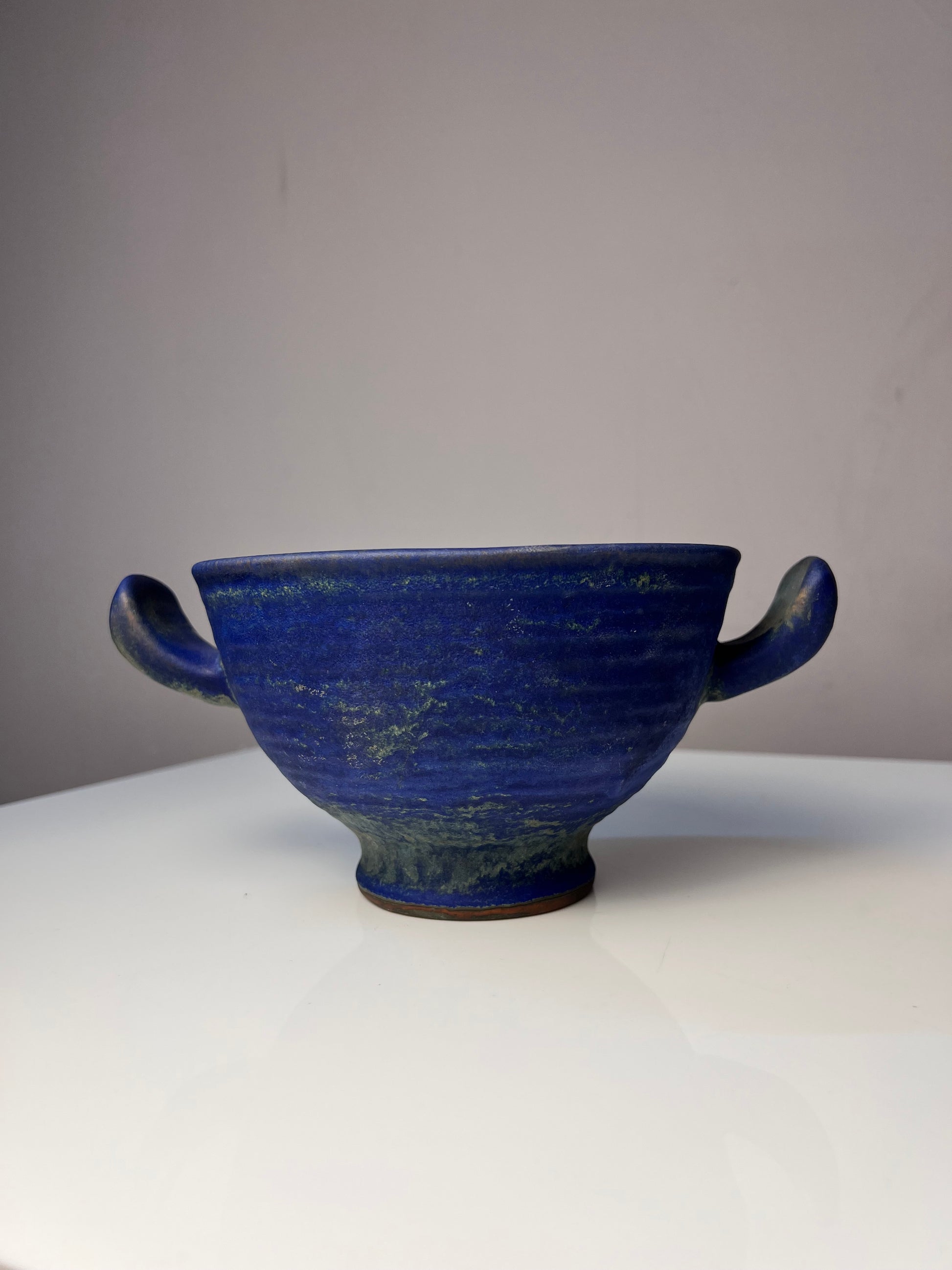 Set: Vase, Kerzenständer & Schale blau von Majolika Keramik Manufaktur