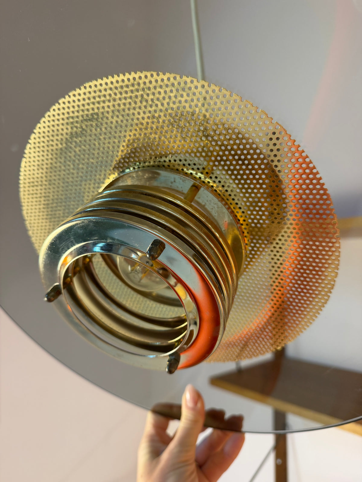 Hängelampe Rauchglas Messing von Jan Eskil Eskilsson für Belid