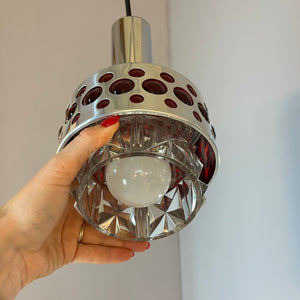 Hängelampe rot Chrom Kristallglas von Fischer Leuchten