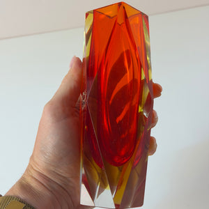 Blockvase rot gelb Murano-Glas von Vetreria Artistica Oball