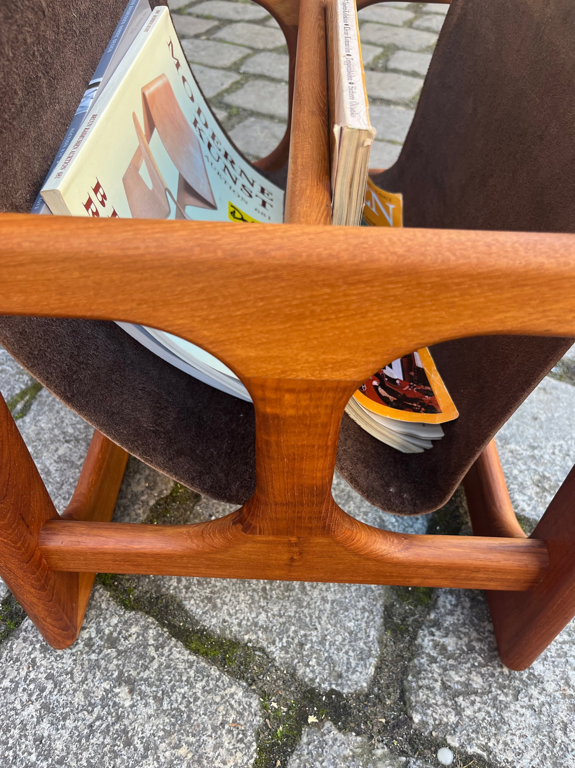 Zeitungsständer Teak Echtleder mit zwei Fächern von Aksel Kjersgaard für Salin Møbler