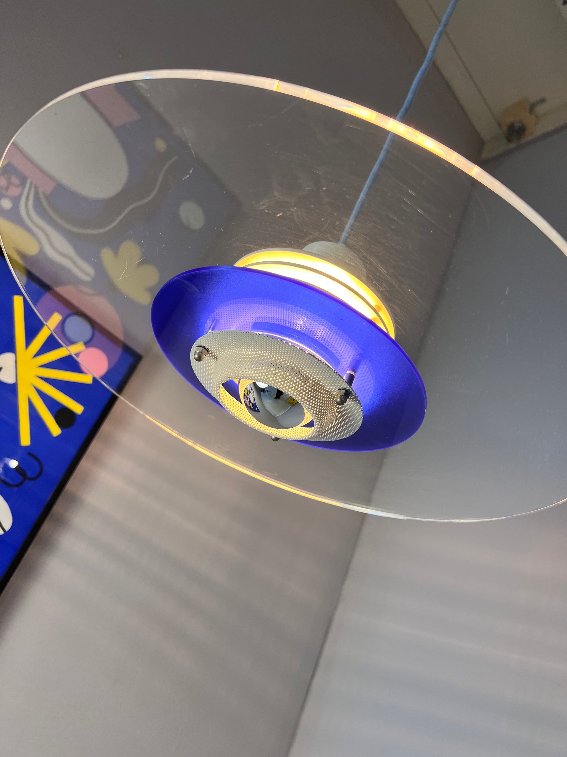 Lamellenlampe „Astra“ blau Plexiglas aus Dänemark