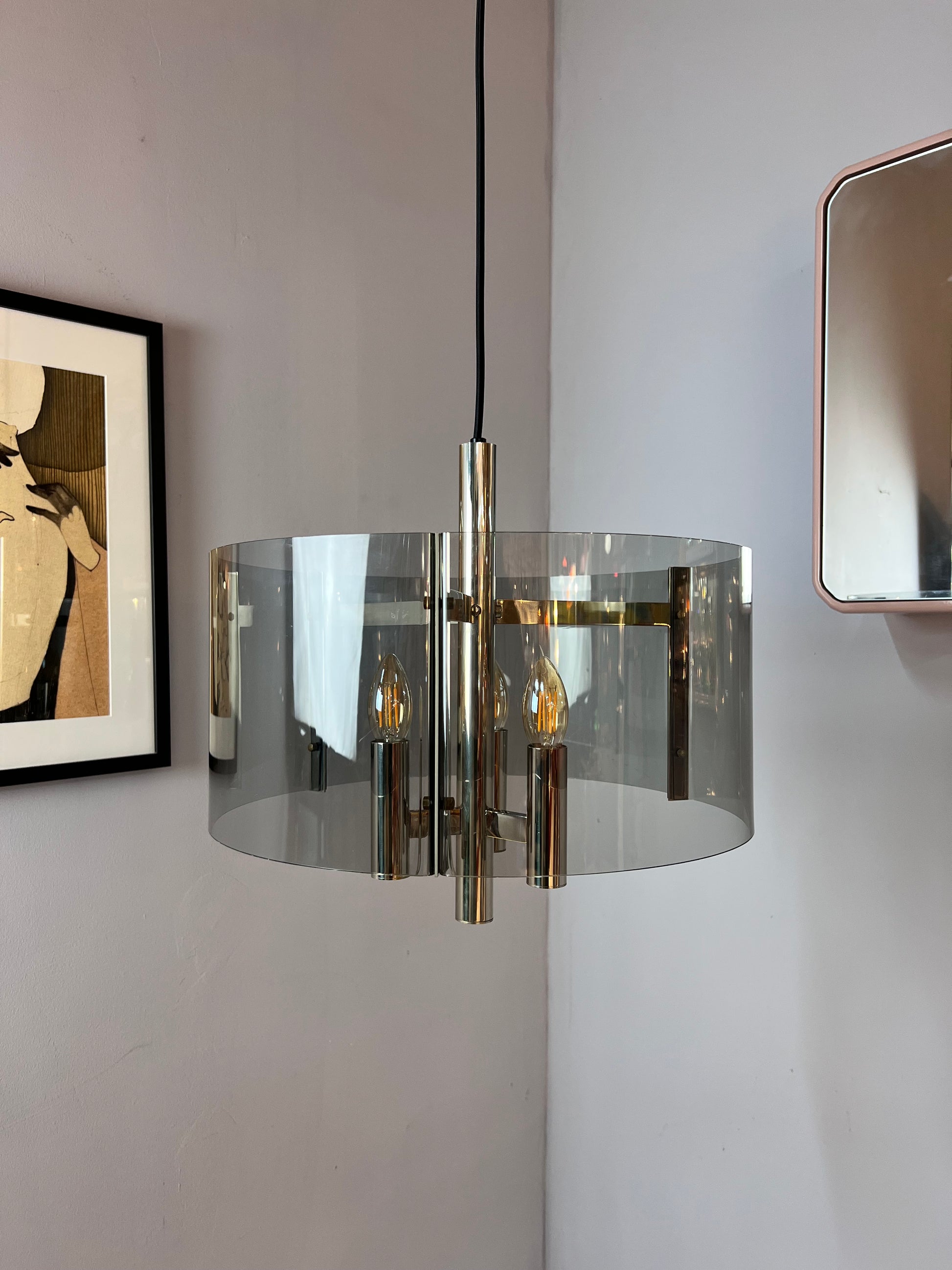 Hängelampe Chrom & Rauchacryl