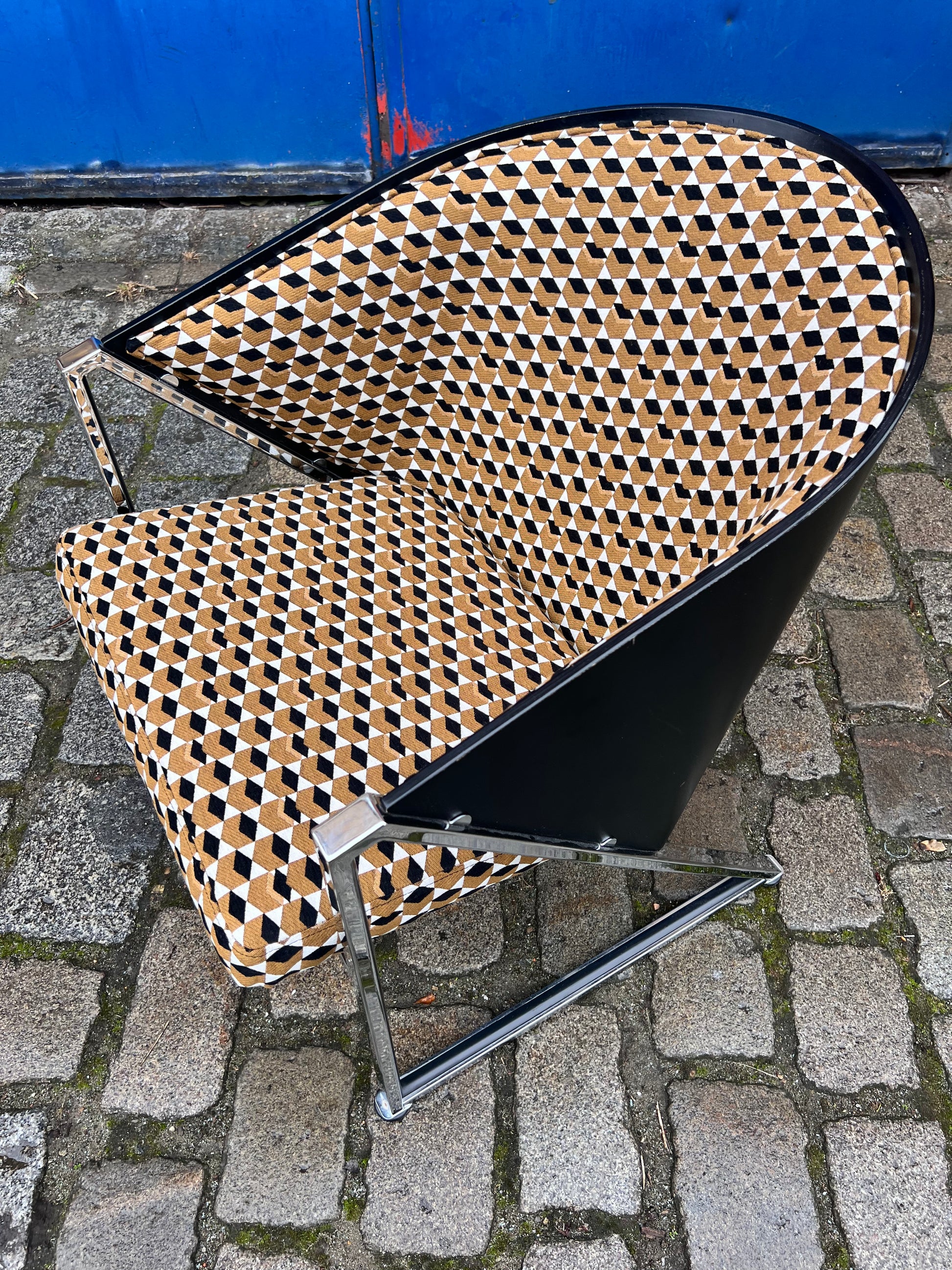 Sessel Mondi braun schwarz Chrom von Jouko Järvisalo für Inno Interior Oy - neu gepolstert
