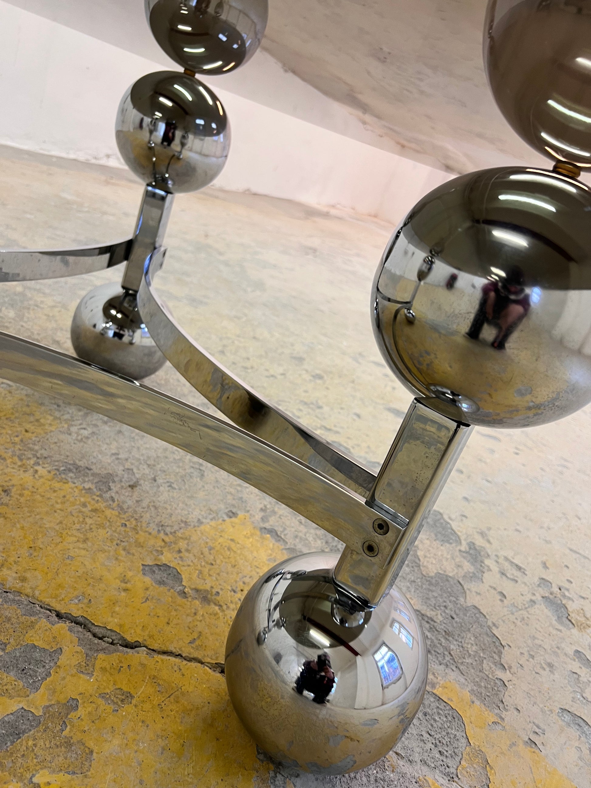 Couchtisch Chrom & Rauchglas 70er Space Age Design