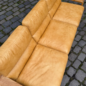 3-Sitzer Sofa gelb Echtleder Holz von Rolf Benz
