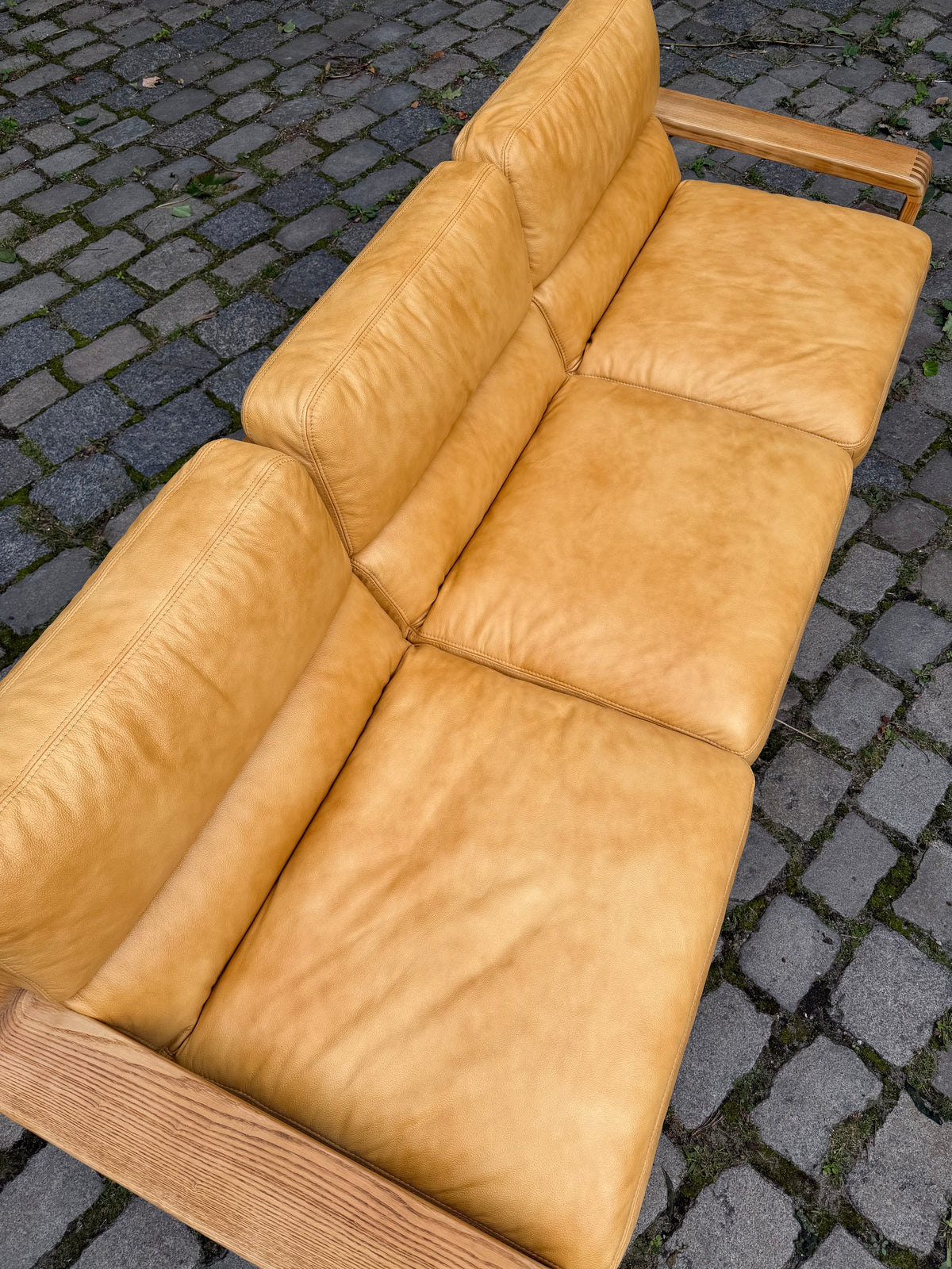 3-Sitzer Sofa gelb Echtleder Holz von Rolf Benz
