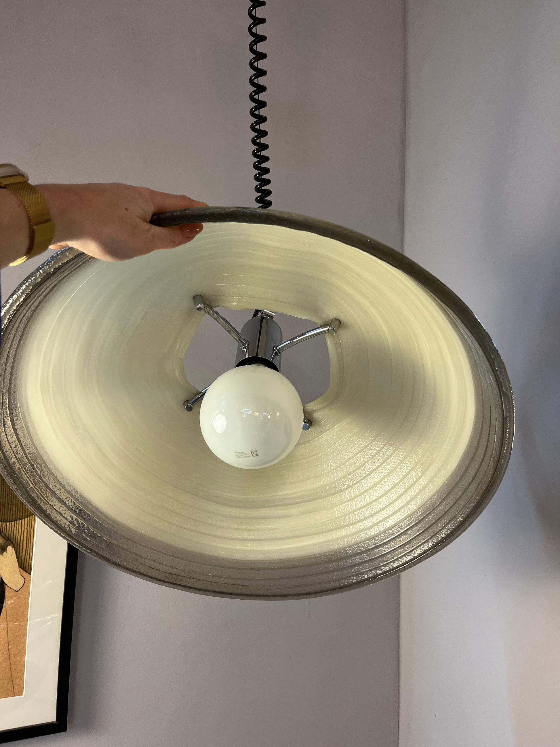 Hängelampe weiß grau Chrom handgearbeitet von Cristallux