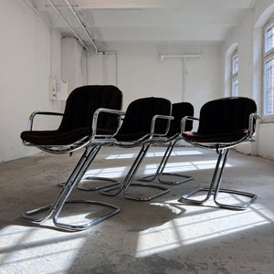 Freischwinger Chrom mit braunem Sitzkissen von Gastone Rinaldi für Rima