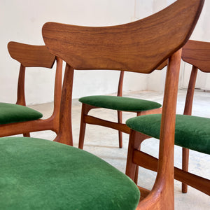 Set: 4x Polsterstuhl grün Teak von Schiønning & Elgaard für Randers Møbelfabrik