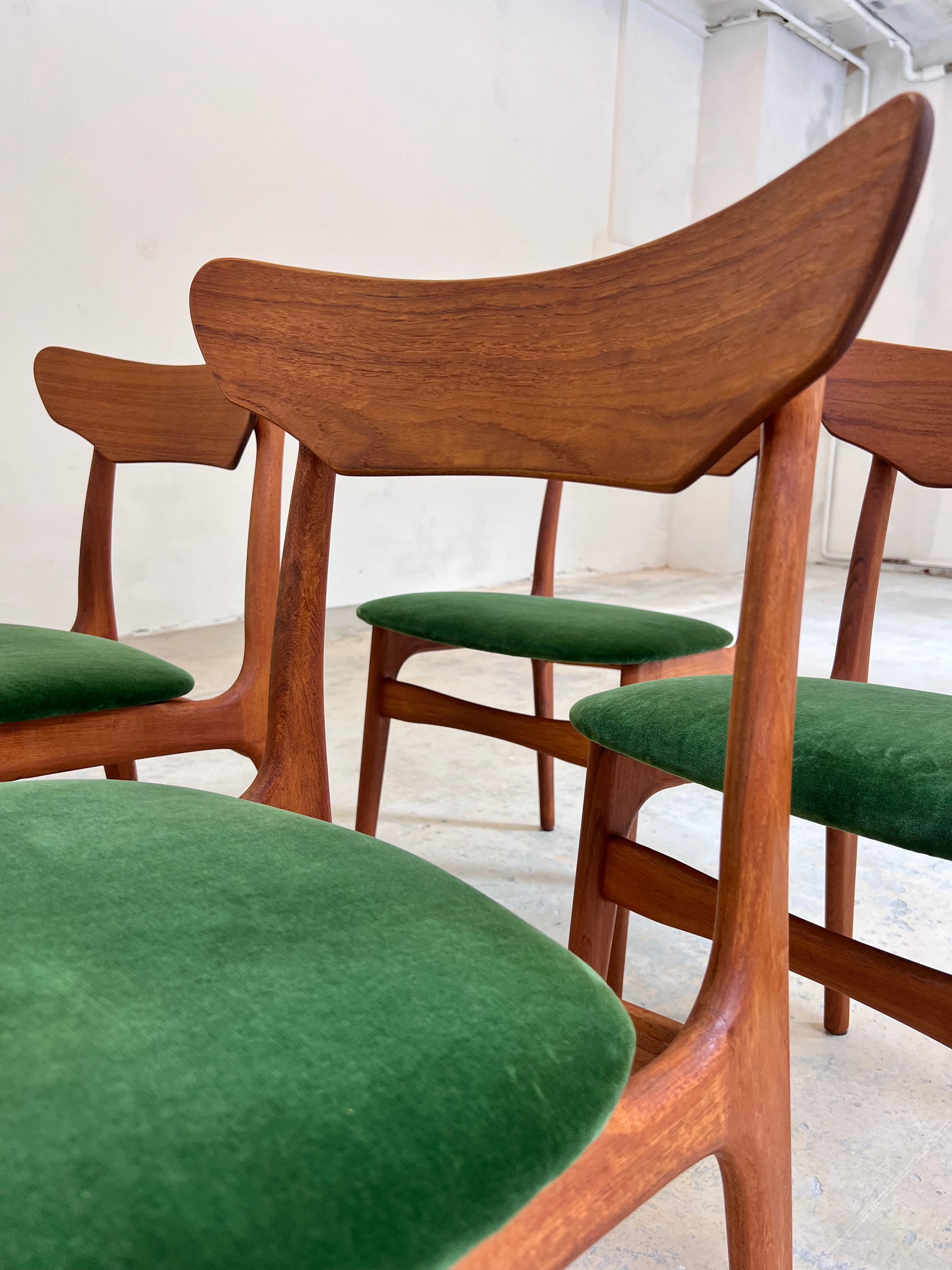 Set: 4x Polsterstuhl grün Teak von Schiønning & Elgaard für Randers Møbelfabrik