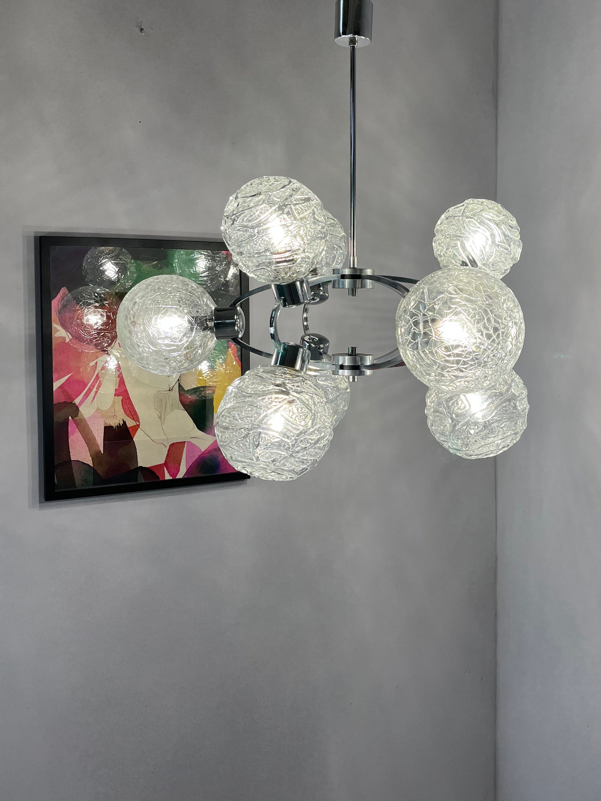 Sputnik Kronleuchter Glas Chrom