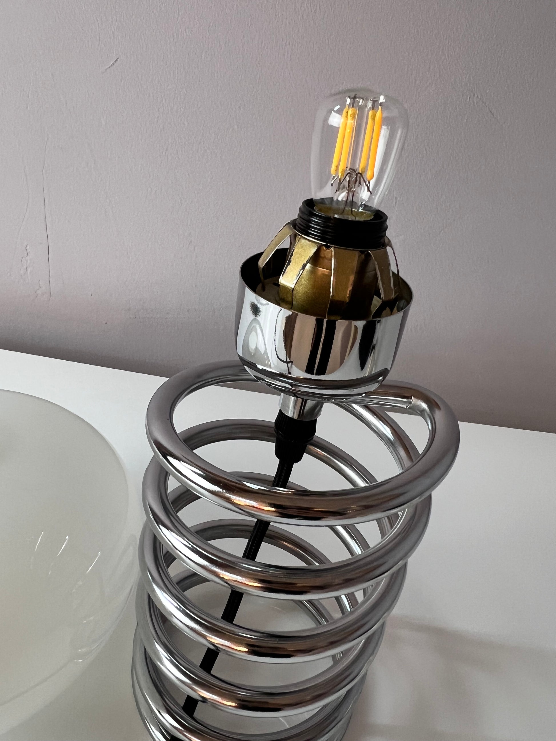 Spiral-Tischlampe Glas & Chrom Ingo Maurer für HONSEL