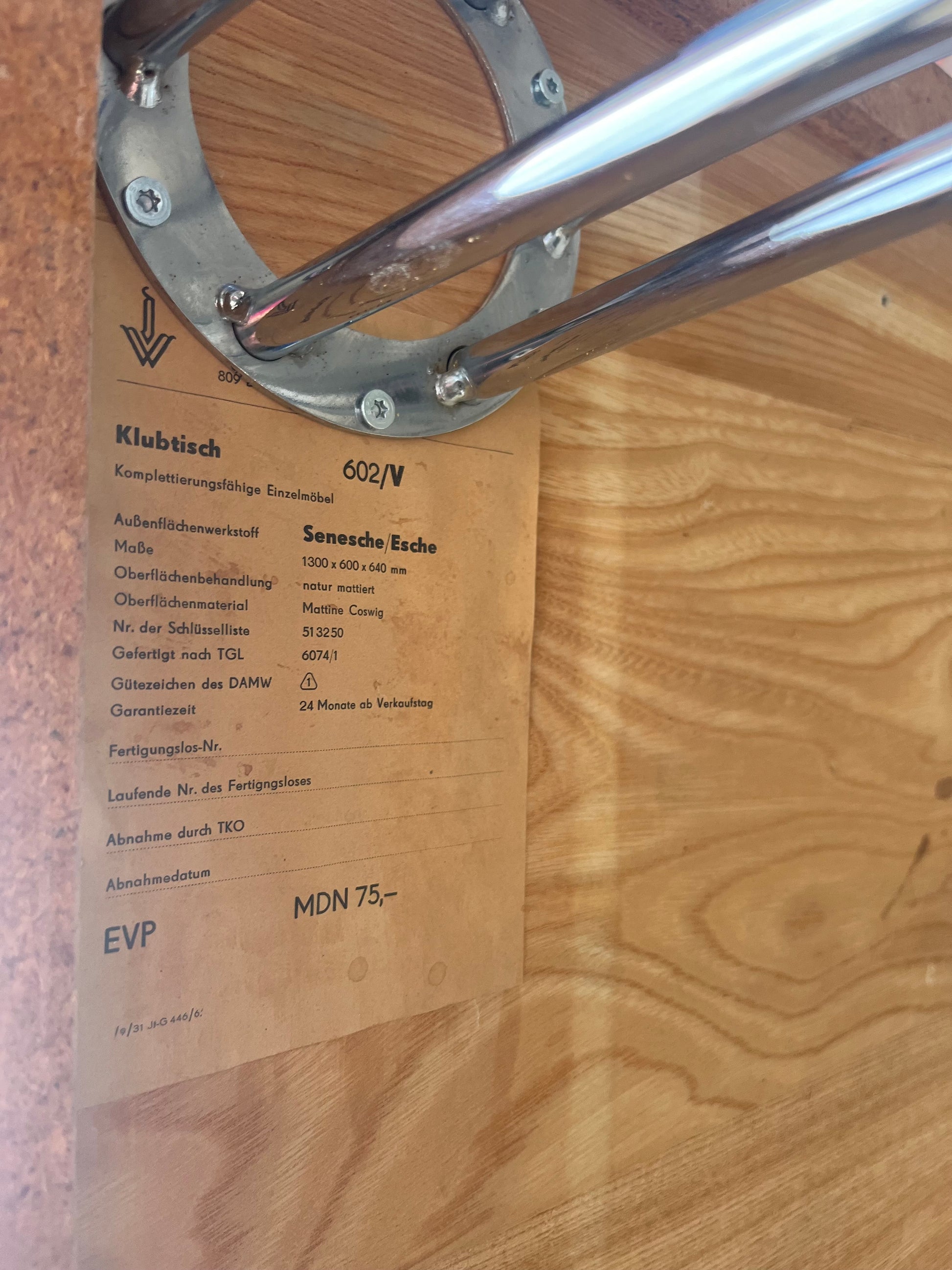 Klubtisch 602/V Esche von Franz Ehrlich für Hellerau UPCYCLING