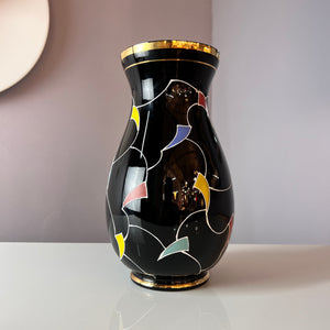Vase schwarz Hyalithglas von Glasveredelung Karl Grossmann