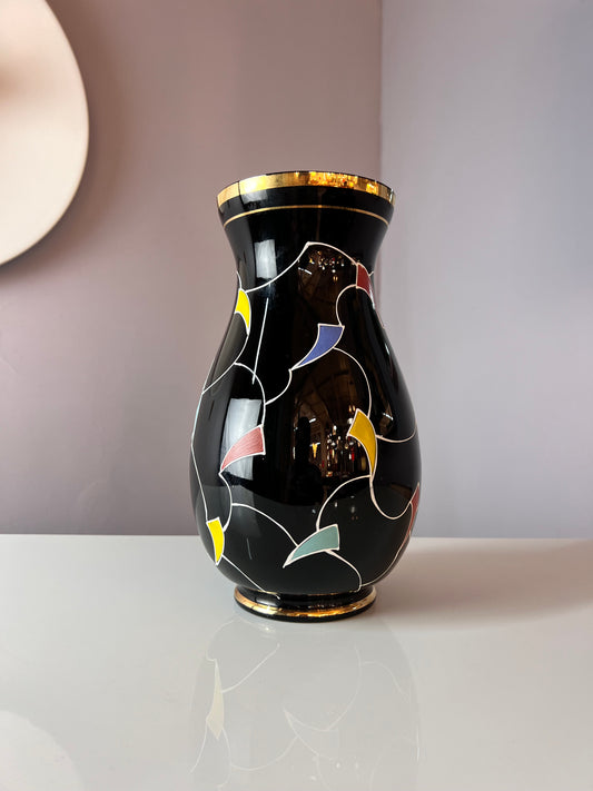 Vase schwarz Hyalithglas von Glasveredelung Karl Grossmann