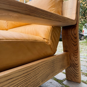 3-Sitzer Sofa gelb Echtleder Holz von Rolf Benz