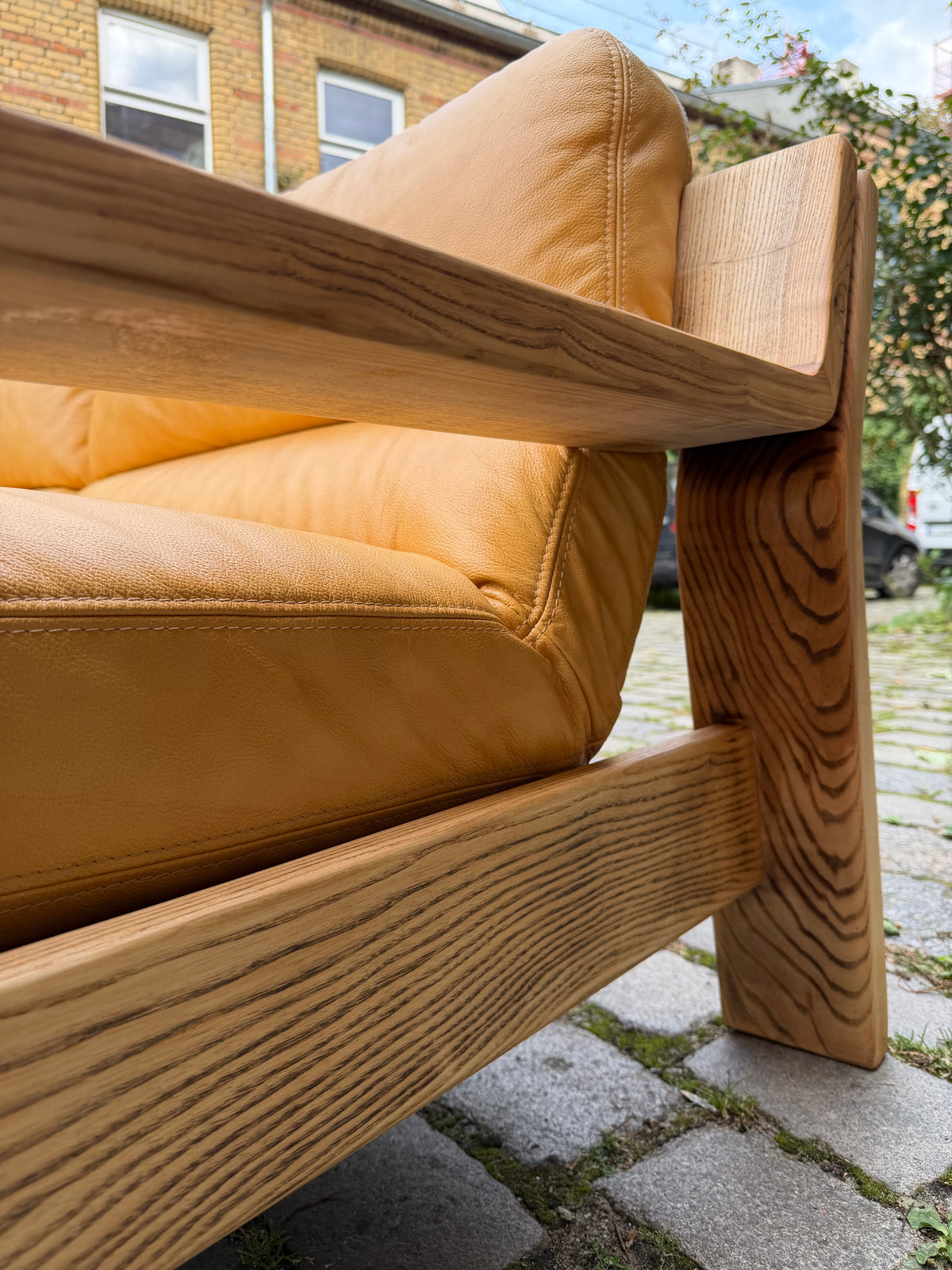 3-Sitzer Sofa gelb Echtleder Holz von Rolf Benz